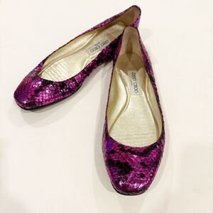 Jimmy Choo Purple Snakeskin Ballet Flat Slip On Size 40